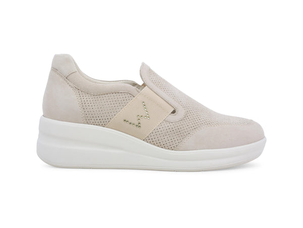 Melluso Slip-on Donna con Zeppa in Camoscio Traforato Beige R20255Z-245998